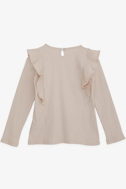 Girl's Long Sleeve Blouse Ruffled Beige (4-8 Years)