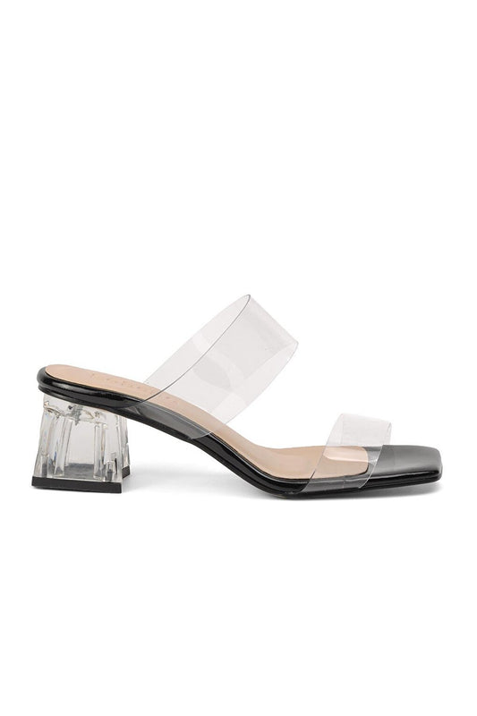 09 Black Women's Transparent Heeled Slippers