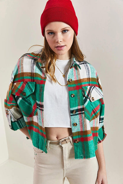 Women's Sleeve Folded Patterned Lumberjack Shirt