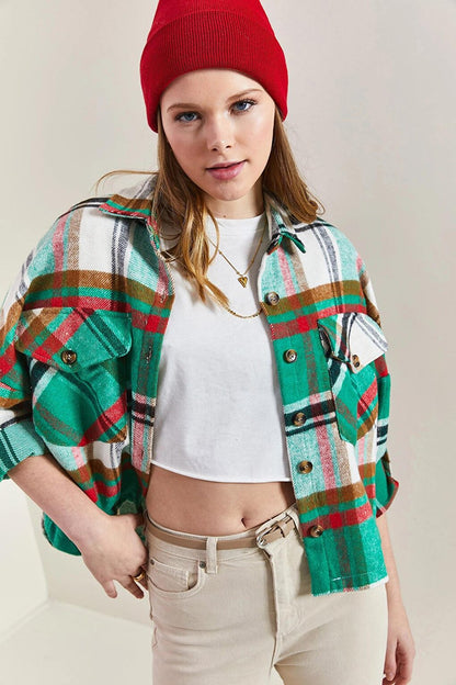 Women's Sleeve Folded Patterned Lumberjack Shirt