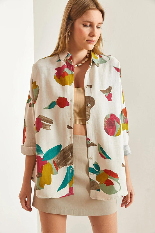 Women's Patterned Linen Shirt