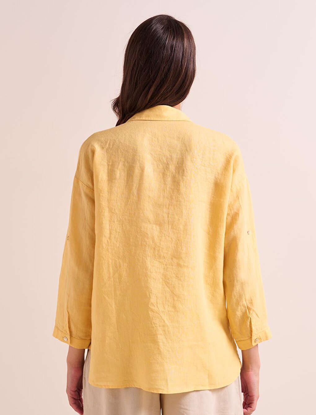 Yellow Straight Cut Basic Linen Shirt