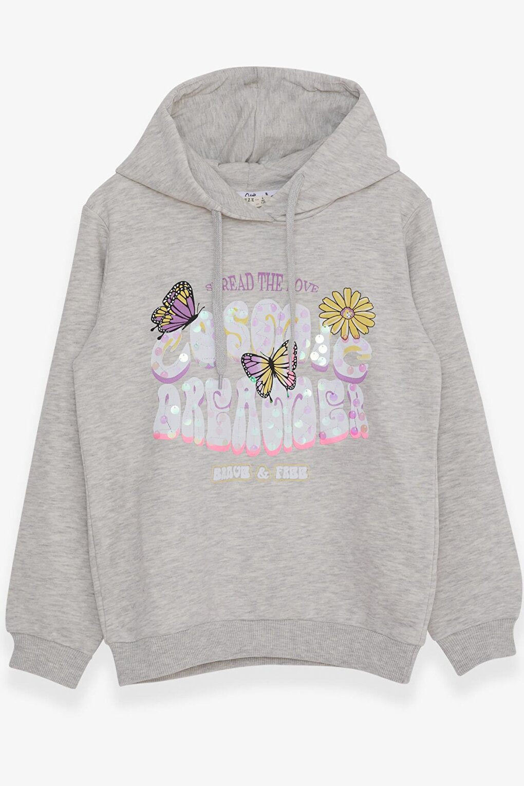 Girl's Sweatshirt Butterfly Printed Beige Melange (Age 7-9)