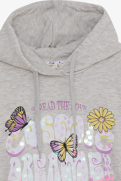 Girl's Sweatshirt Butterfly Printed Beige Melange (Age 7-9)