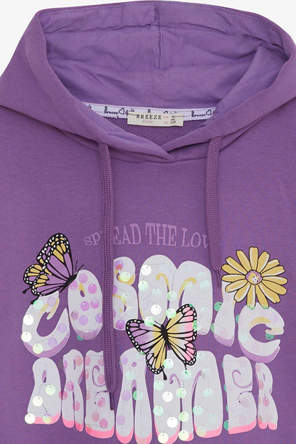 Girl's Sweatshirt Butterfly Printed Purple (Age 7-10)