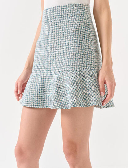 Blue Green Straight Cut Normal Waist Plaid Patterned Mini Woven Skirt