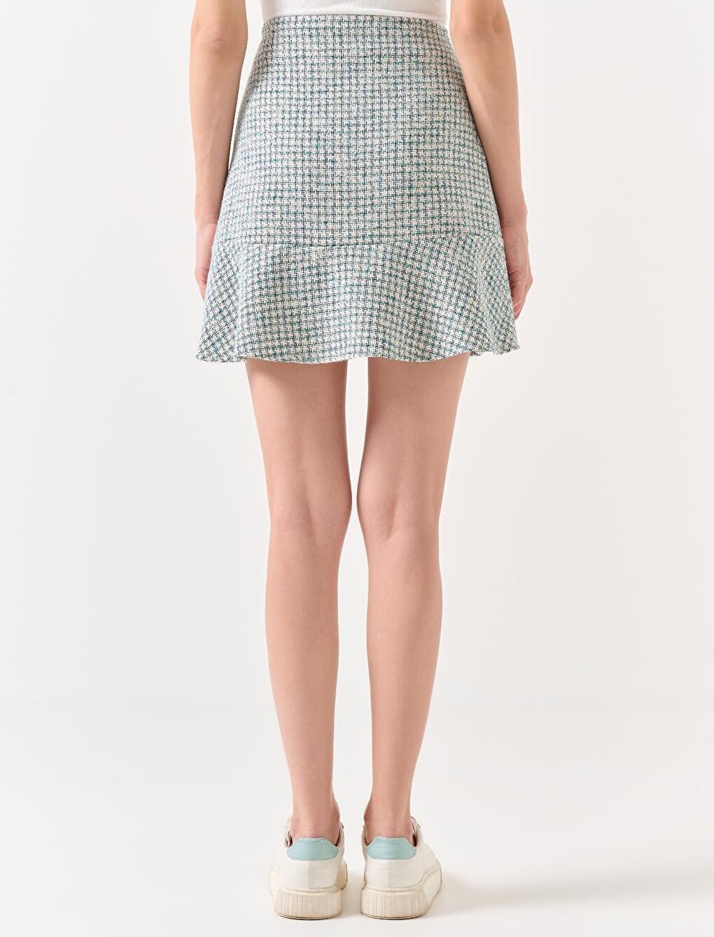 Blue Green Straight Cut Normal Waist Plaid Patterned Mini Woven Skirt