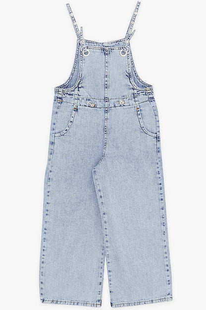 Girl's Jean Salopet Jumpsuit Wide Leg Snap Fastener Light Blue