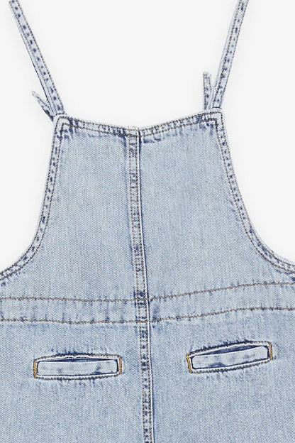 Girl's Jean Salopet Jumpsuit Wide Leg Snap Fastener Light Blue