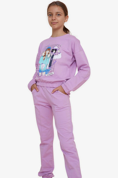 Girls' Tracksuit Set Glitter Girls Printed Lilac (Age 8-12)