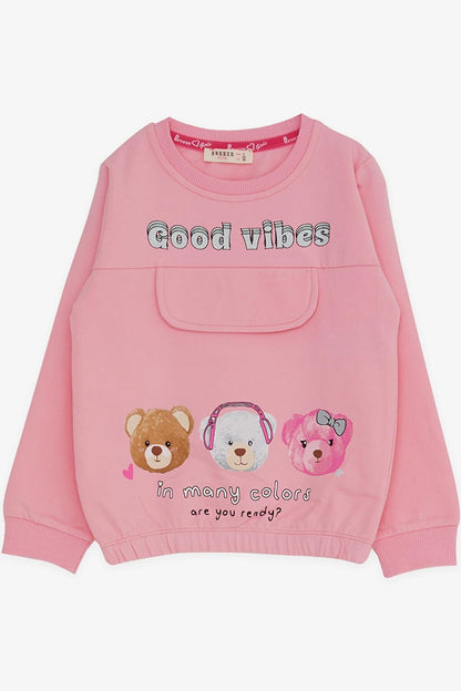 Girls' Tracksuit Set, Teddy Bear Printed Pink (Age 3-6)