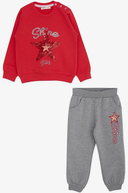 Girl's Tracksuit Set with Sequins and Stars Pomegranate (Age 2-3)