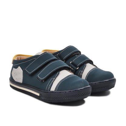 22021 Navy Blue Nubuck-Yellow Boy's Casual Shoes