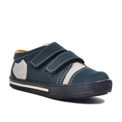 22021 Navy Blue Nubuck-Yellow Boy's Casual Shoes