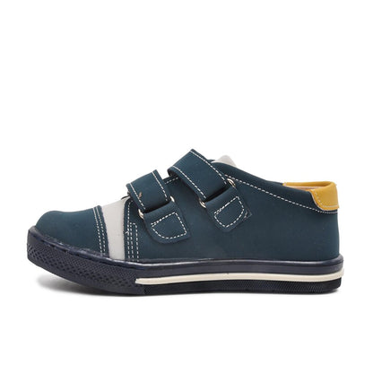 22021 Navy Blue Nubuck-Yellow Boy's Casual Shoes