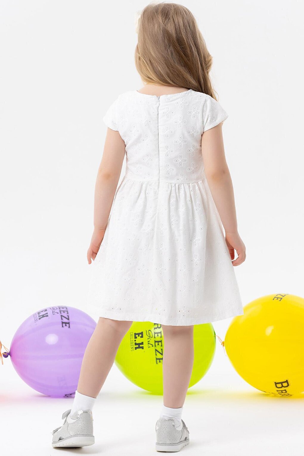 Girl's Short Sleeve Dress White with Bow (Age 3-5)