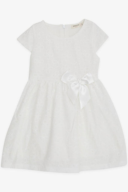 Girl's Short Sleeve Dress White with Bow (Age 3-5)