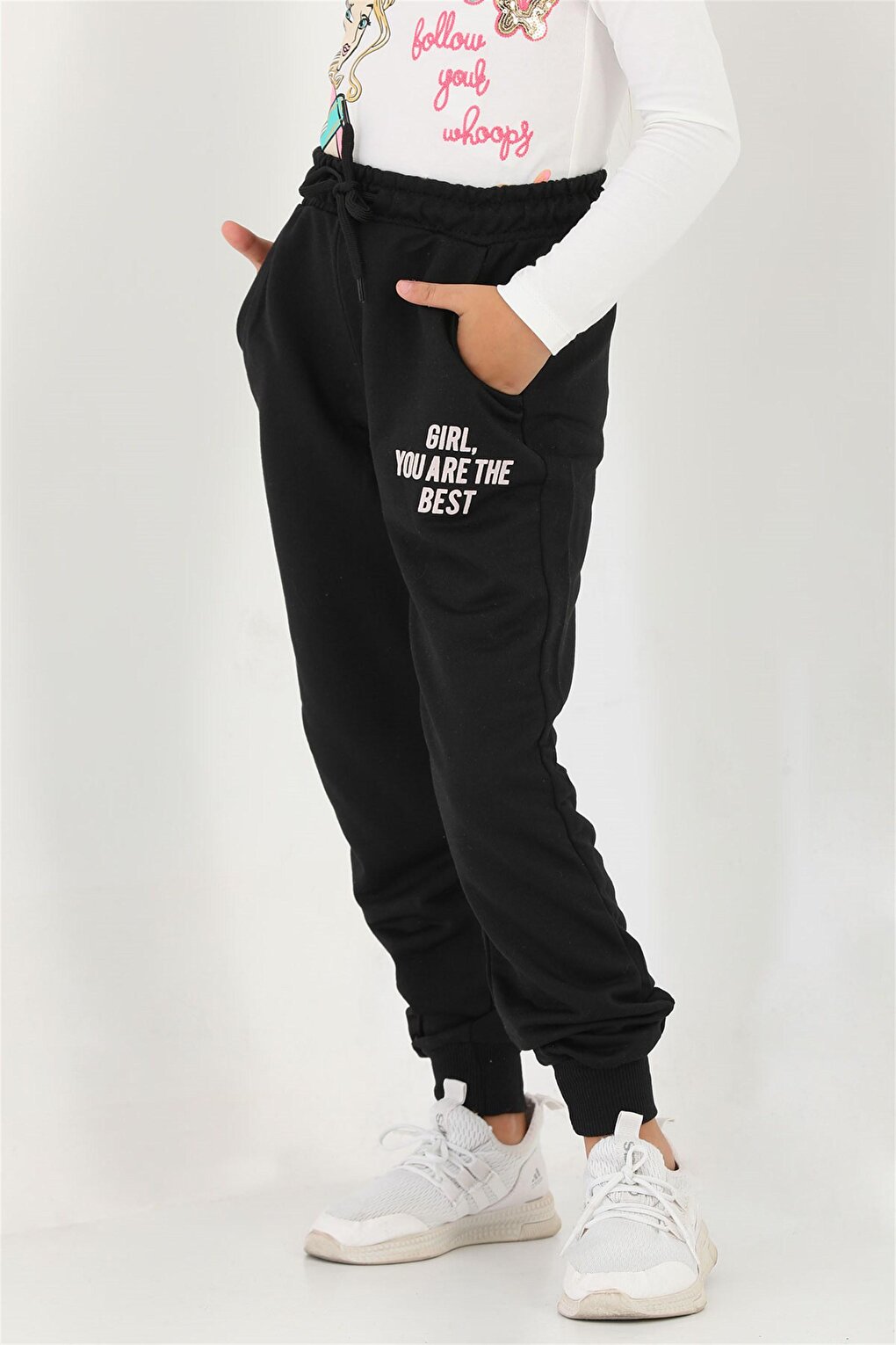 Girls' Black Colored Pocket Girls You Are The Best Printed Sweatpants