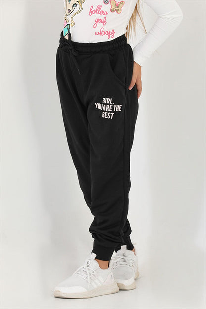 Girls' Black Colored Pocket Girls You Are The Best Printed Sweatpants