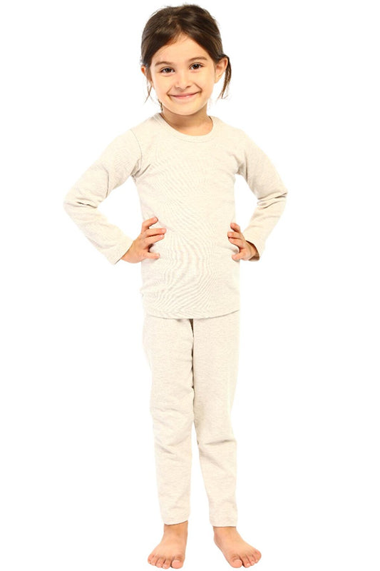 Girl's Long Sleeve Thermal Underwear Set, Milk Coffee Melange 8490