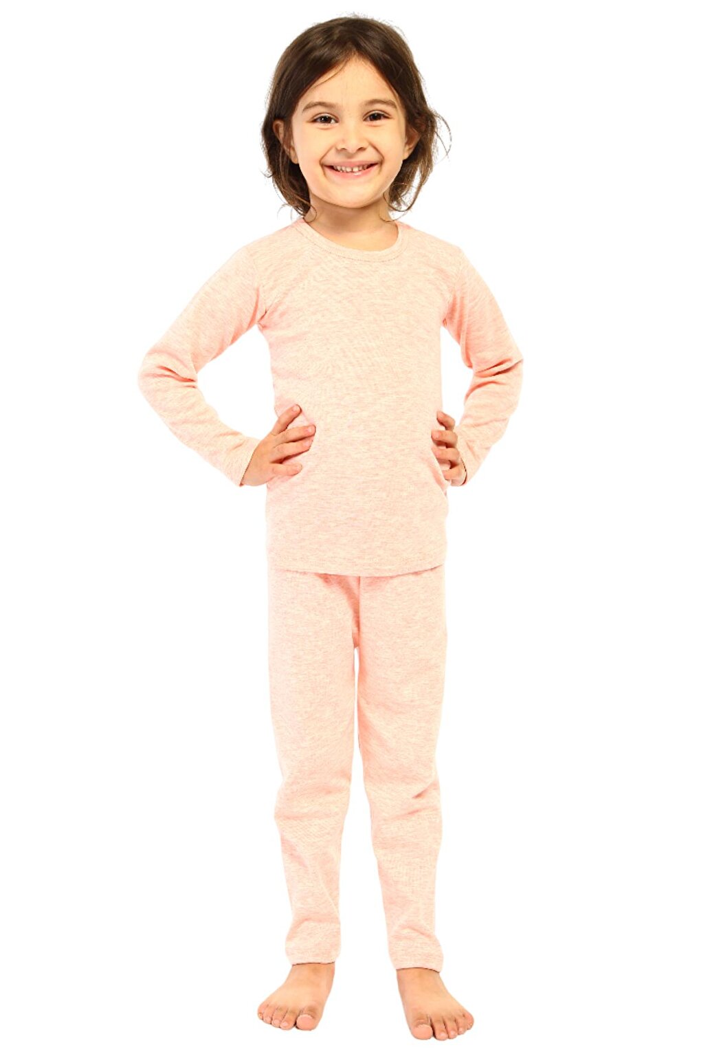 Girl's Long Sleeve Thermal Underwear Set Pink Melange 8490