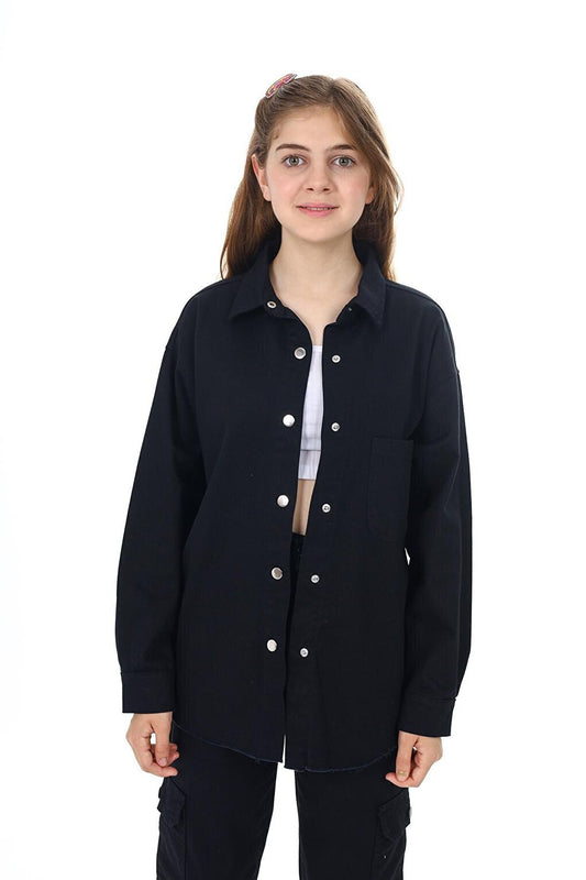 Girl Child Destroy Detailed Gabardine Shirt 9-14 Years Lx156