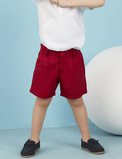 Red Gabardine Boy Shorts with V Pocket