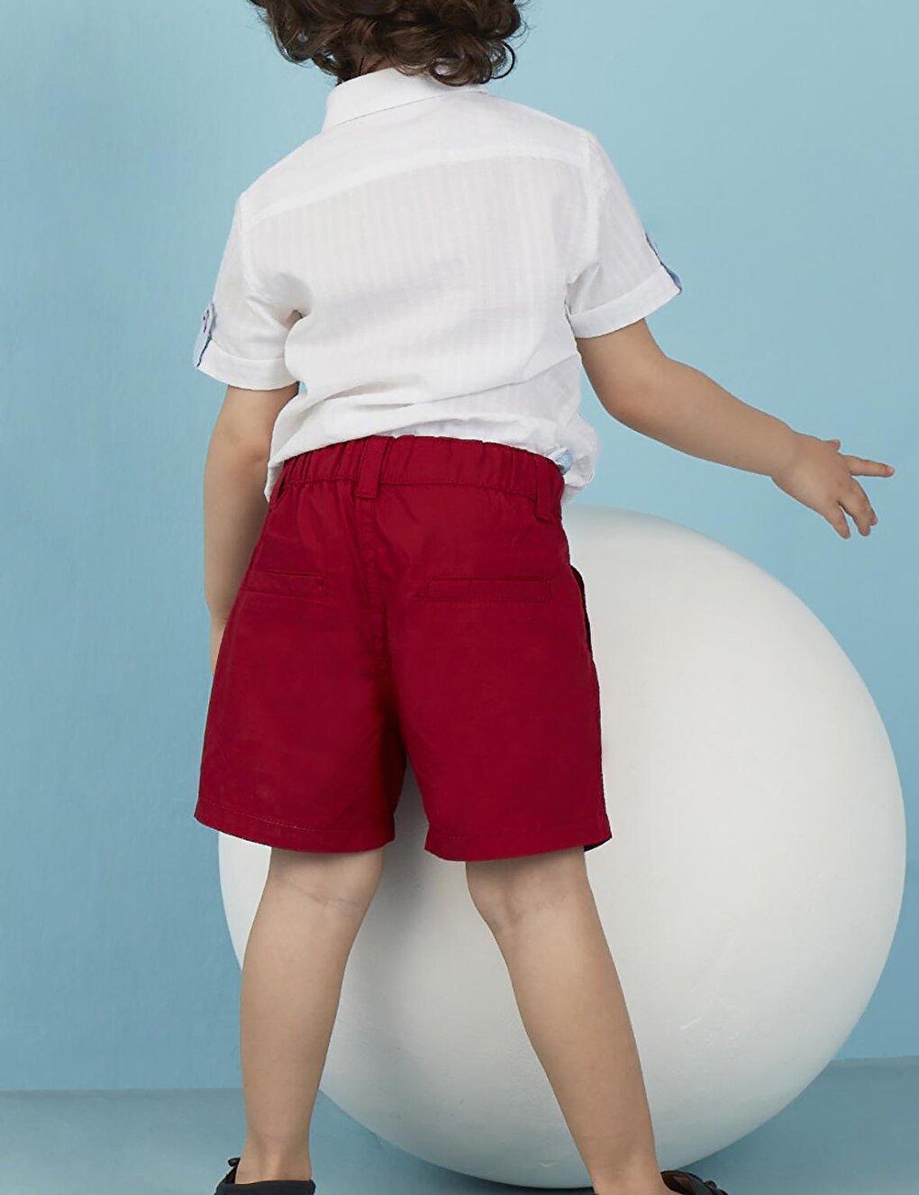 Red Gabardine Boy Shorts with V Pocket