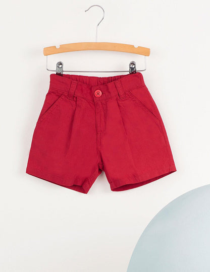 Red Gabardine Boy Shorts with V Pocket