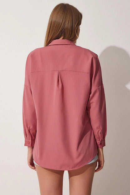 Dusty Rose Plain Plain Araboy Basic Oversize Shirt