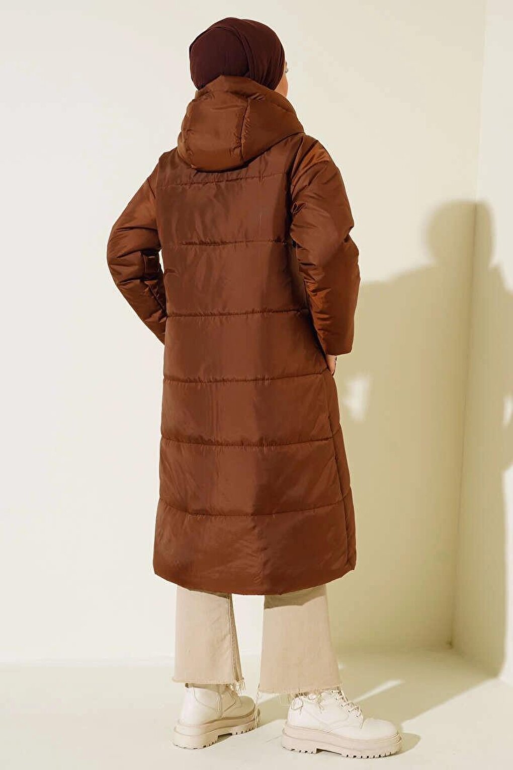 Brown Hooded Long Puffer Jacket