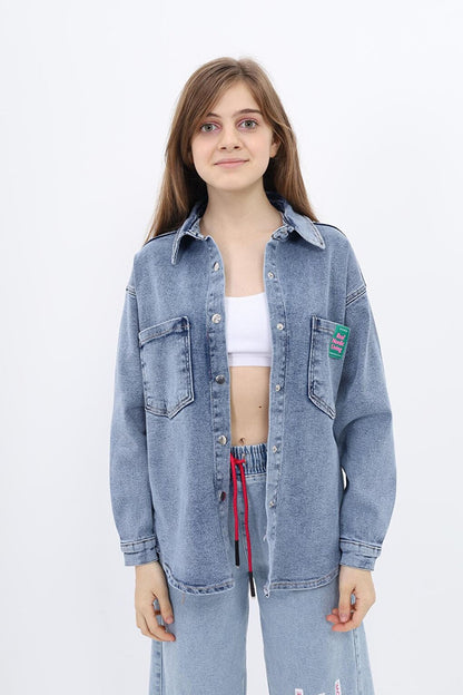 Blue Girl's Back Printed Jean Shirt 9-14 Years Lx210