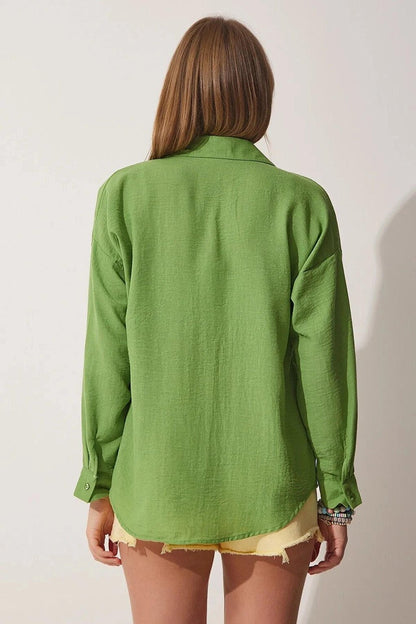 Green Oversize Shirt with Low Shoulder Pockets