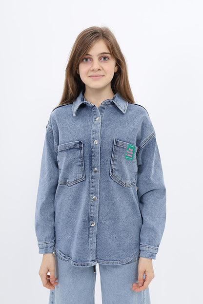 Blue Girl's Back Printed Jean Shirt 9-14 Years Lx210