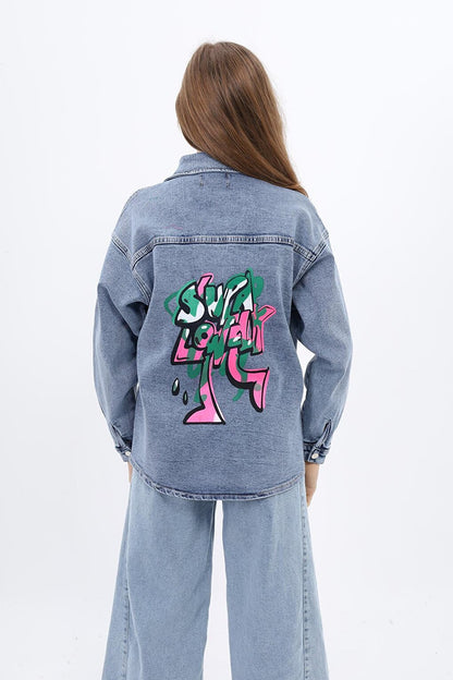 Blue Girl's Back Printed Jean Shirt 9-14 Years Lx210