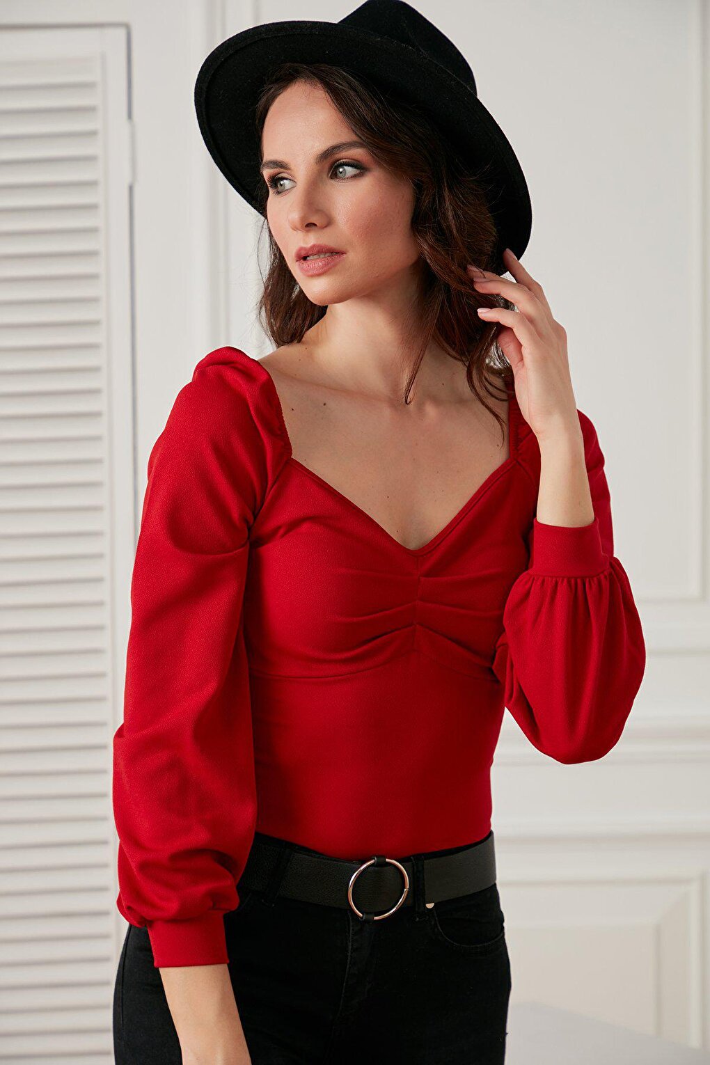 Lycra Blouse with Gathered Front Sleeve Detail