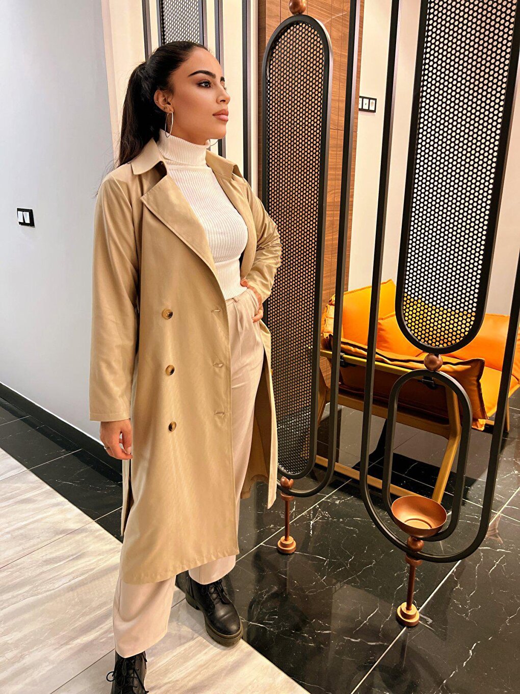 Footed Collar Long TRENCH COAT