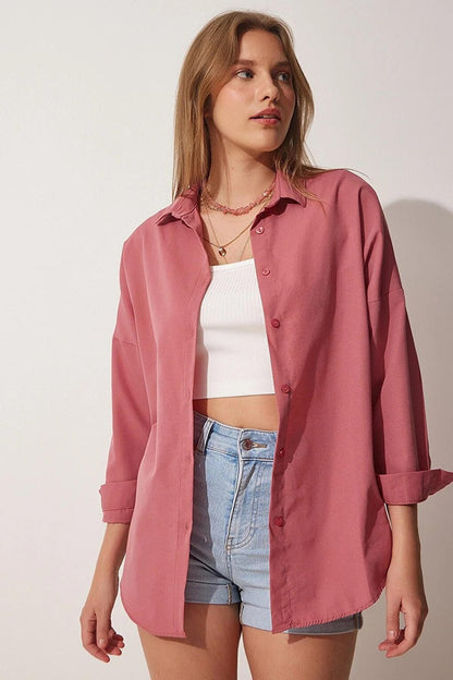 Women's Dusty Rose Plain Plain Araboy Basic Oversize Shirt