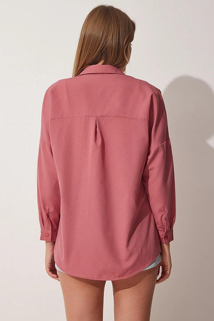 Women's Dusty Rose Plain Plain Araboy Basic Oversize Shirt