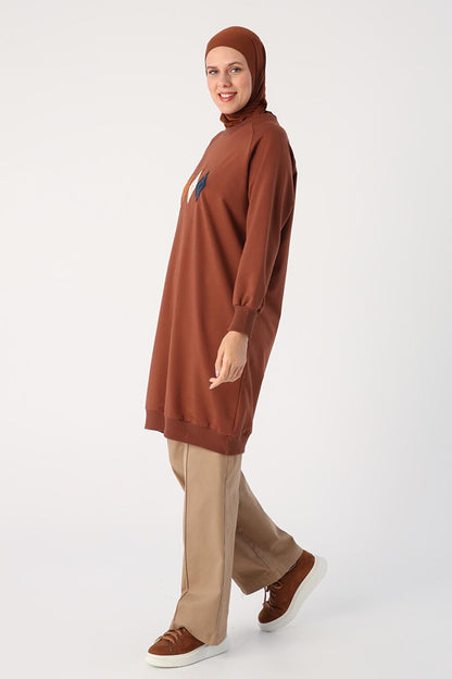 Light Brown Baklava Applique Embroidered Sweat Tunic