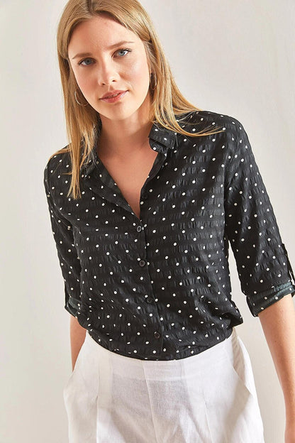 Women's Sleeve Folded Polka Dot Viscose Shirt