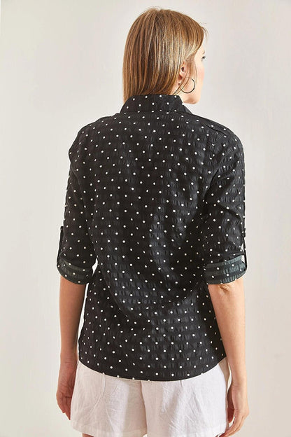 Women's Sleeve Folded Polka Dot Viscose Shirt