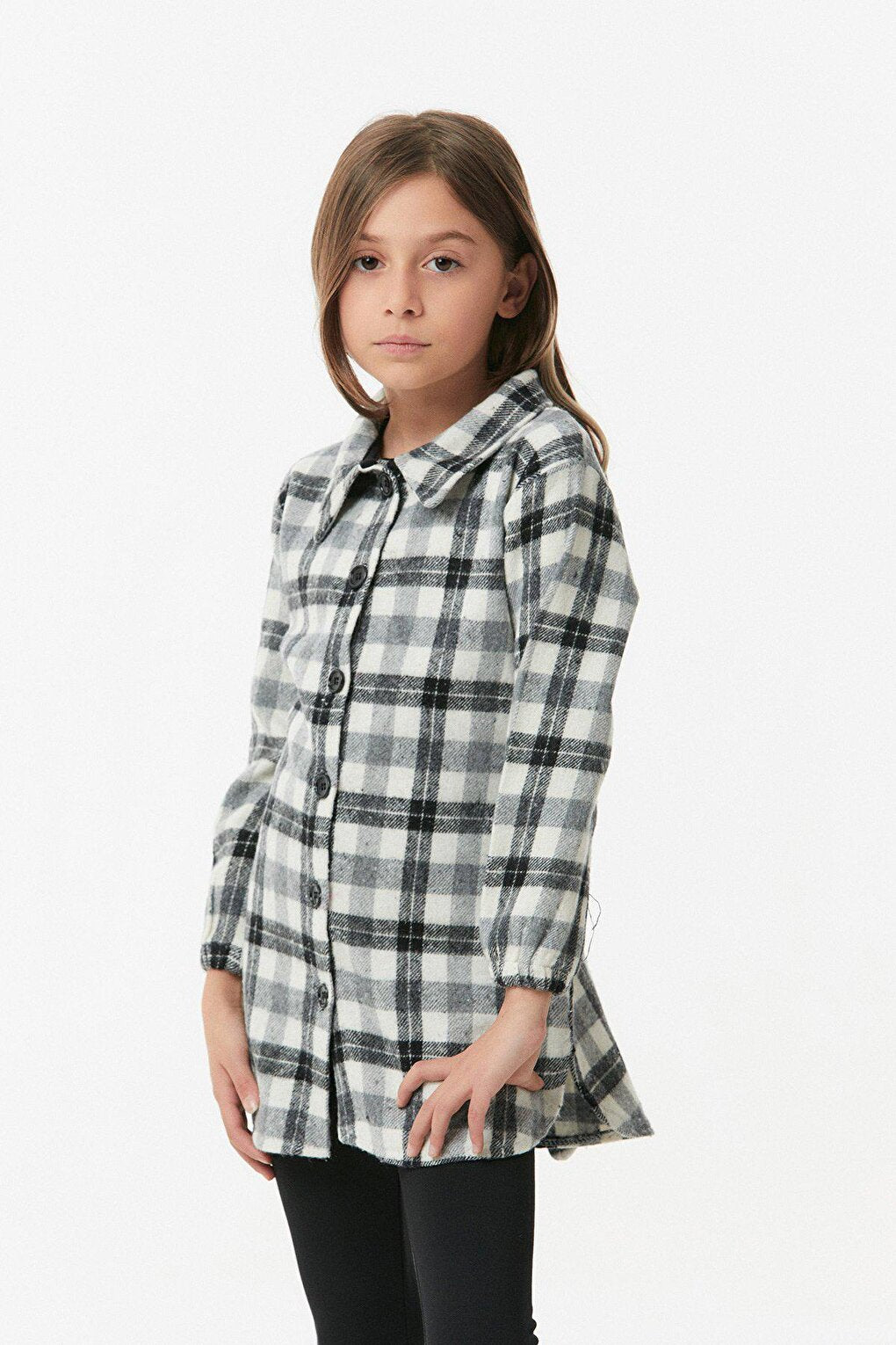 Plaid Patterned Belted Girl's Shirt