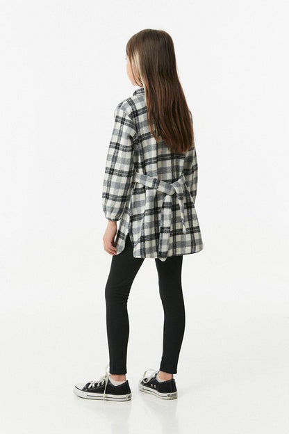 Plaid Patterned Belted Girl's Shirt