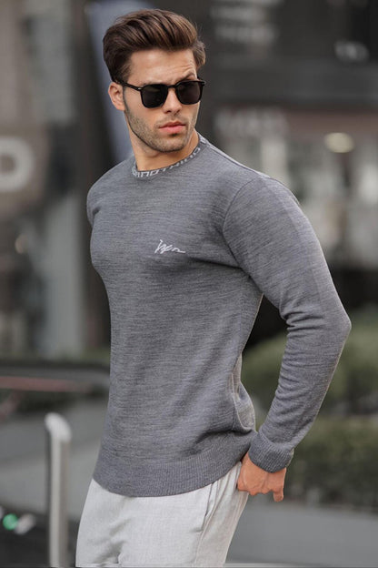 Anthracite Crew Neck Men's Knitwear Sweater 6847