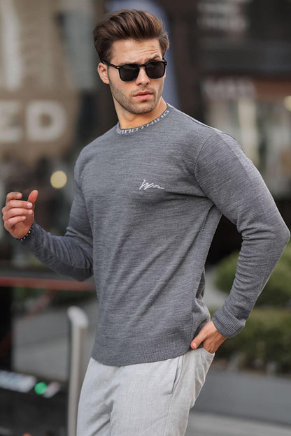 Anthracite Crew Neck Men's Knitwear Sweater 6847