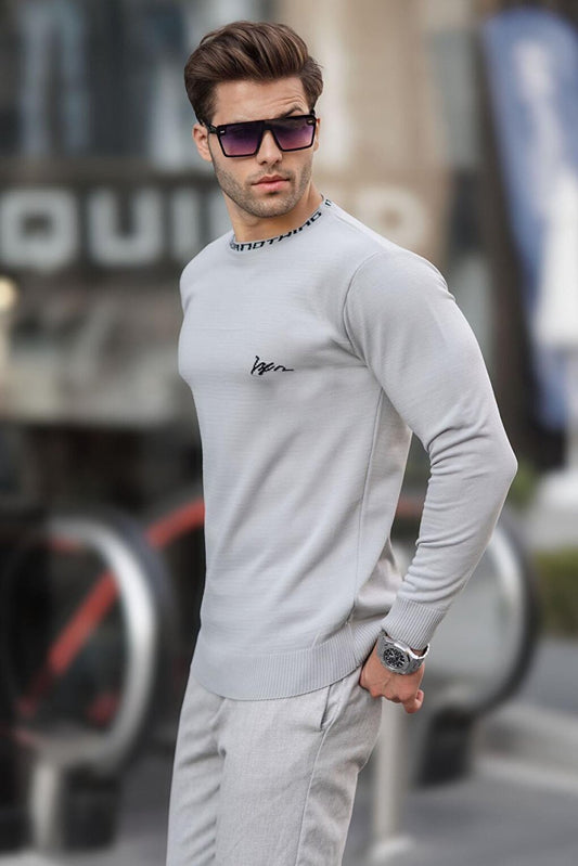 Gray Crew Neck Men's Knitwear Sweater 6847