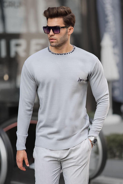 Gray Crew Neck Men's Knitwear Sweater 6847