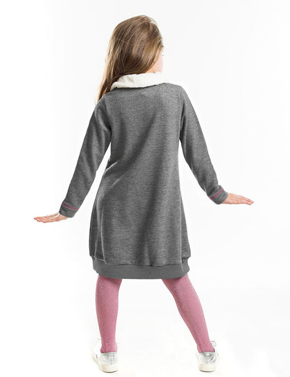 Shawl Collar Cat Pocket Girls Dress