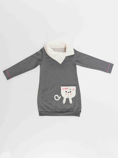 Shawl Collar Cat Pocket Girls Dress